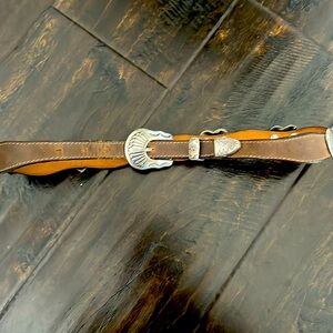 Vintage rodeo Brown Leather Belt with Silver Buckle